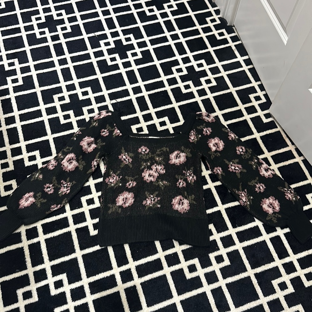 Anthropologie floral square neck sweater